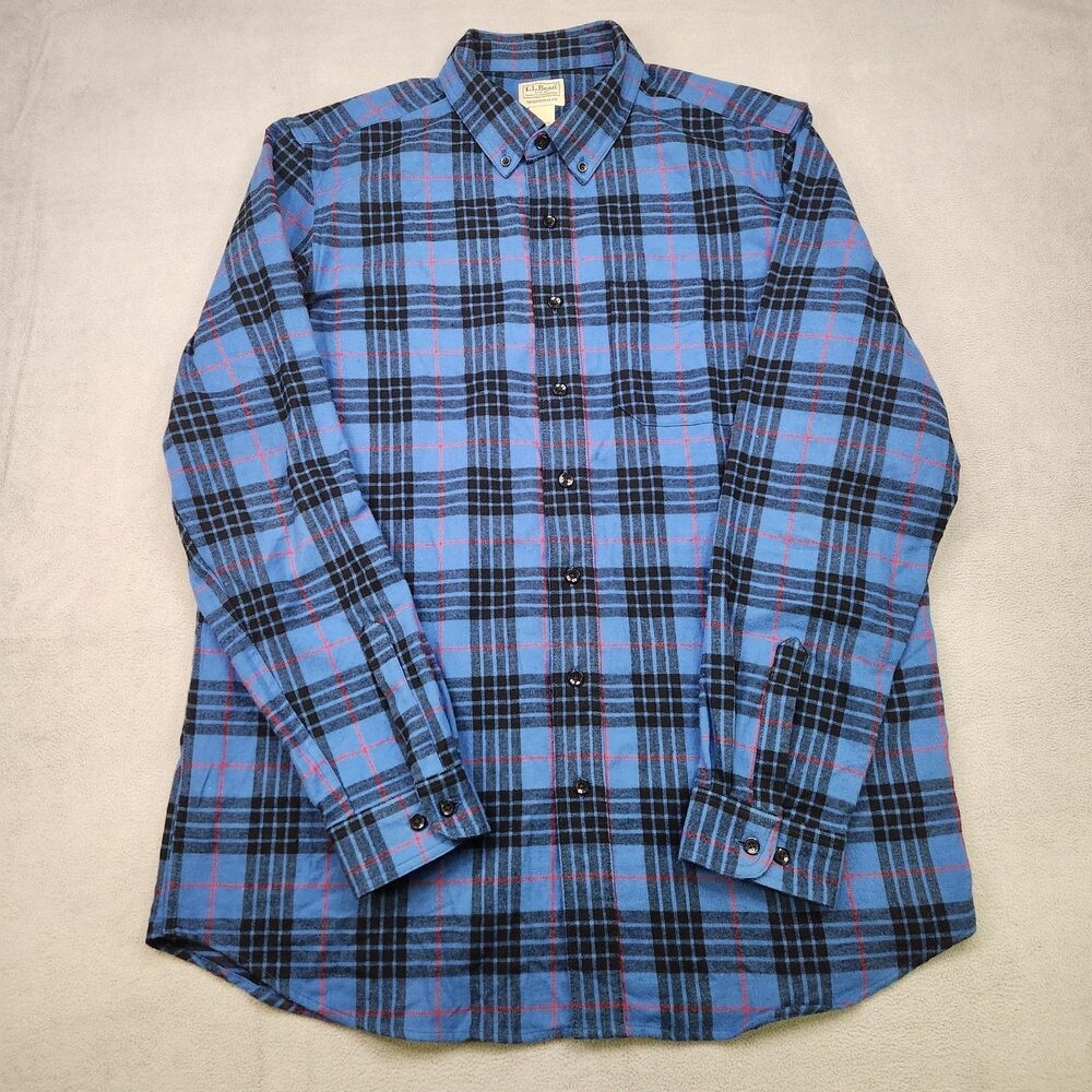 L.L. Bean Scotch Plaid Flannel Shirt Men's LT Blue Plaid Button Down Traditional